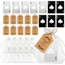 30 Stück Poker Karten Flaschenöffner Set, inklusive 10 Pik Ass Flaschenöffner, 10 Stück Organzabeutel, 10 Stück Dankeskarten, Geschenke für Trauzeugen für Hochzeit, Geburtstag, Bridal-Shower (Silber und Schwarz)