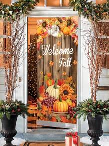 35 英寸 X70 英寸聚乙烯欢迎秋季悬挂门廊标志，感恩节枫叶图案，季节性农舍收获装饰，适用于前门、圣诞节 - 彩色 - 查看 8