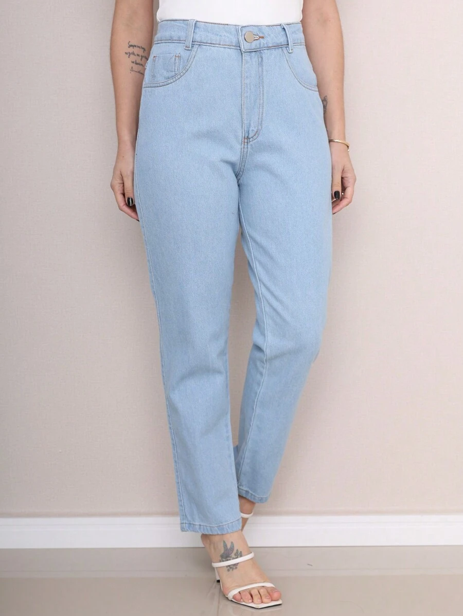 Mom Jeans - 淺色水洗藍 - 查看 1