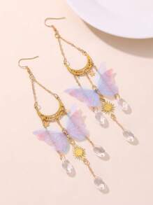 1 Pair Women's Star, Moon, Butterfly, Cloud, Eye, Crystal Teardrop, Mushroom Tassel Drop Earrings, Suitable For Daily And Party Wear