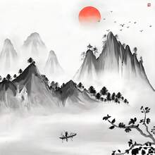 126-Key Chinese Mountainous Landscape Print PBT Keycaps Set, Heat Sublimation, Wear-Resistant, Comfortable - Black and White - View 4