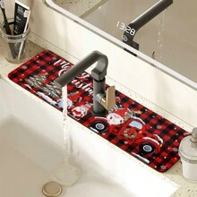 1 pieza Alfombrilla absorbente de silicona con diseño de camión con copos de nieve de cuadros rojos de Navidad, protector contra salpicaduras de grifo de cocina, alfombrilla antideslizante para grifo de baño, alfombrilla impermeable antideslizante para grifo, accesorios para mostrador de cocina