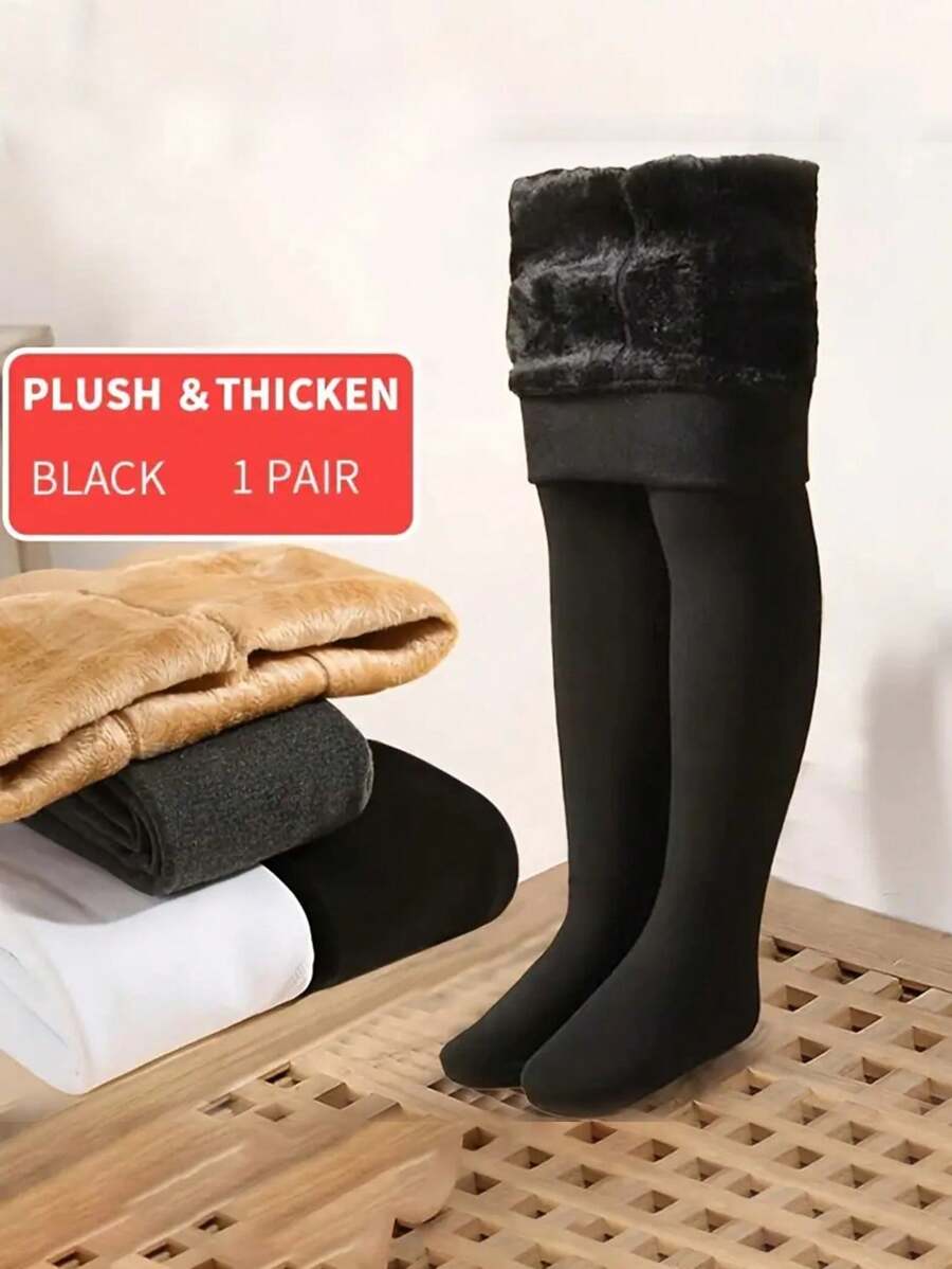 1 Cặp quần tất len Cashmere dày dặn ấm áp màu trơn co giãn cao dành cho bé gái mùa thu đông, thời trang phù hợp với mọi đôi chân trần, thích hợp sử dụng hàng ngày vào mùa đông - Màu be - Xem 1