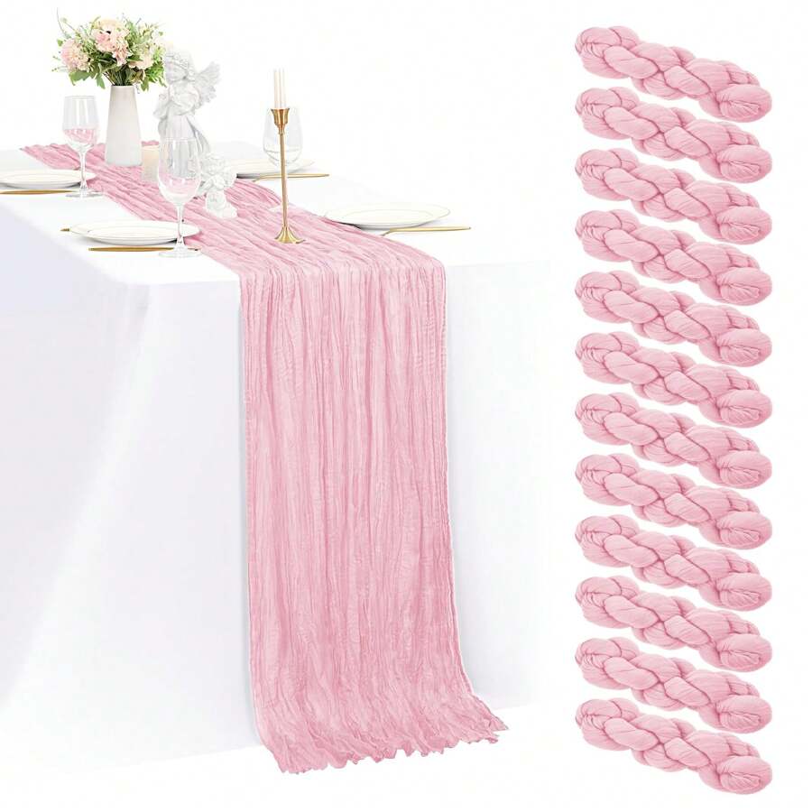 12 Pack 35x120 Inch Cheesecloth Table Runner Gauze Table Runner 10FT Boho Cheese Cloth Table Runner Bulk Table Runners For Wedding Party Baby Shower Table Decor - Baby Pink - View 1