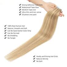 Lsybeauty 20pcs Straight Tape In 100% Remy Human Hair Extension For Salon  Multicolor  Color  Ash Blonde Mix Bleach Blonde 18P613# 16-26 Inches Silk Straight Seamless Skin Weft Hair Extension Tape In Hair Tape Ins Hair Extentions - S18/613 - 查看 4