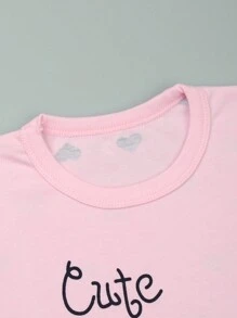 Young Girls Pink Cartoon Heart Cat Printed  Pajama Set, Spring Autumn - Pink - View 3