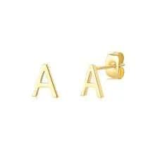 1 par de brincos de aço inoxidável com letras iniciais para mulheres, brincos de cor dourada, brincos de piercing, joias da moda para presente de Natal