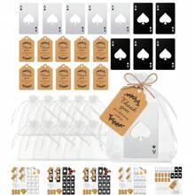 30 Stück Poker Karten Flaschenöffner Set, inklusive 10 Pik Ass Flaschenöffner, 10 Stück Organzabeutel, 10 Stück Dankeskarten, Geschenke für Trauzeugen für Hochzeit, Geburtstag, Bridal-Shower (Silber und Schwarz)