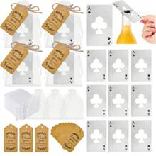 30 Stück Poker Karten Flaschenöffner Set, inklusive 10 Pik Ass Flaschenöffner, 10 Stück Organzabeutel, 10 Stück Dankeskarten, Geschenke für Trauzeugen für Hochzeit, Geburtstag, Bridal-Shower (Silber und Schwarz)