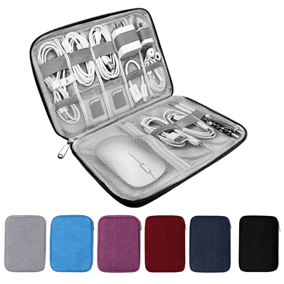 Travel Electronics Organizer Portable Cable Organizer Bag For Storage Electronic Accessories Case For Cord,Phone,Charger,Flash Drive (Black/Gray/Dark Blue/Peacock Blue/Claret/Purple)