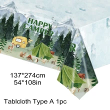 Summer Camping Adventure Theme Tablecloth Camp Party Decorations, Campfire Plastic Rectangular Table Cover, Sage Green Brown Balloon Set, Camping Happy Camper Banner, Camping Theme Happy Camper Banner For Outdoor Yard Campsite Decor And Camping Hiking Atmosphere Creation, Fun House Banner With Campfire Tent Oil Lamp Adventure Camping Birthday Party Decoration, Camping Birthday Party Supplies Picnic Hiking Camp Adventure Party Supplies