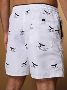 Shorts Masculina Estampada Surf – Tactel Secagem Rápida com Estampa de Baleia - Preto e Branco - Visão 3