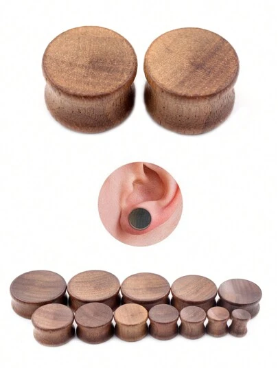 2 件凹面天然木质圆形耳洞塞扩张器拉伸器量规耳环穿刺身体首饰 8-30 毫米