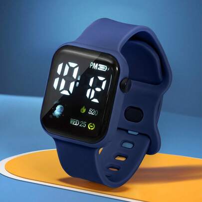 1 Đồng hồ kỹ thuật số hình vuông thể thao thường ngày bằng chất liệu TPU dành cho trẻ em/thanh thiếu niên, thích hợp cho cuộc sống hàng ngày