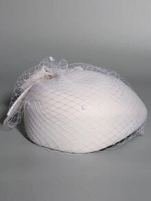 HIMESPORT Mũ nồi đan có nơ voan cho tiệc cưới cô dâu trang trọng, mũ hộp đựng thuốc cho phụ nữ, mũ tiệc dành cho phụ nữ, mũ Kentucky - màu đặc - Xem 8