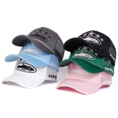1 buc pălărie pentru șofer de camion cu broderie cu stele cu cinci colțuri pentru femei, șapcă de baseball la modă cu plasă, pălărie ocazională de protecție solară pentru călătorii de primăvară, toamnă, vacanță pe plajă, Halloween