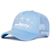 1 peça chapéu de motorista de caminhão bordado com estrela de cinco pontas, boné de beisebol da moda com malha, chapéu casual ao ar livre com proteção solar para viagens de primavera e outono, feriado de praia, Halloween