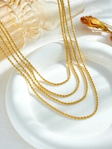 1pc 4-Layer Stainless Steel Twist Chain Necklace, Hip-Hop Style Collar Chain For Daily Wear - Yellow Gold - View 2