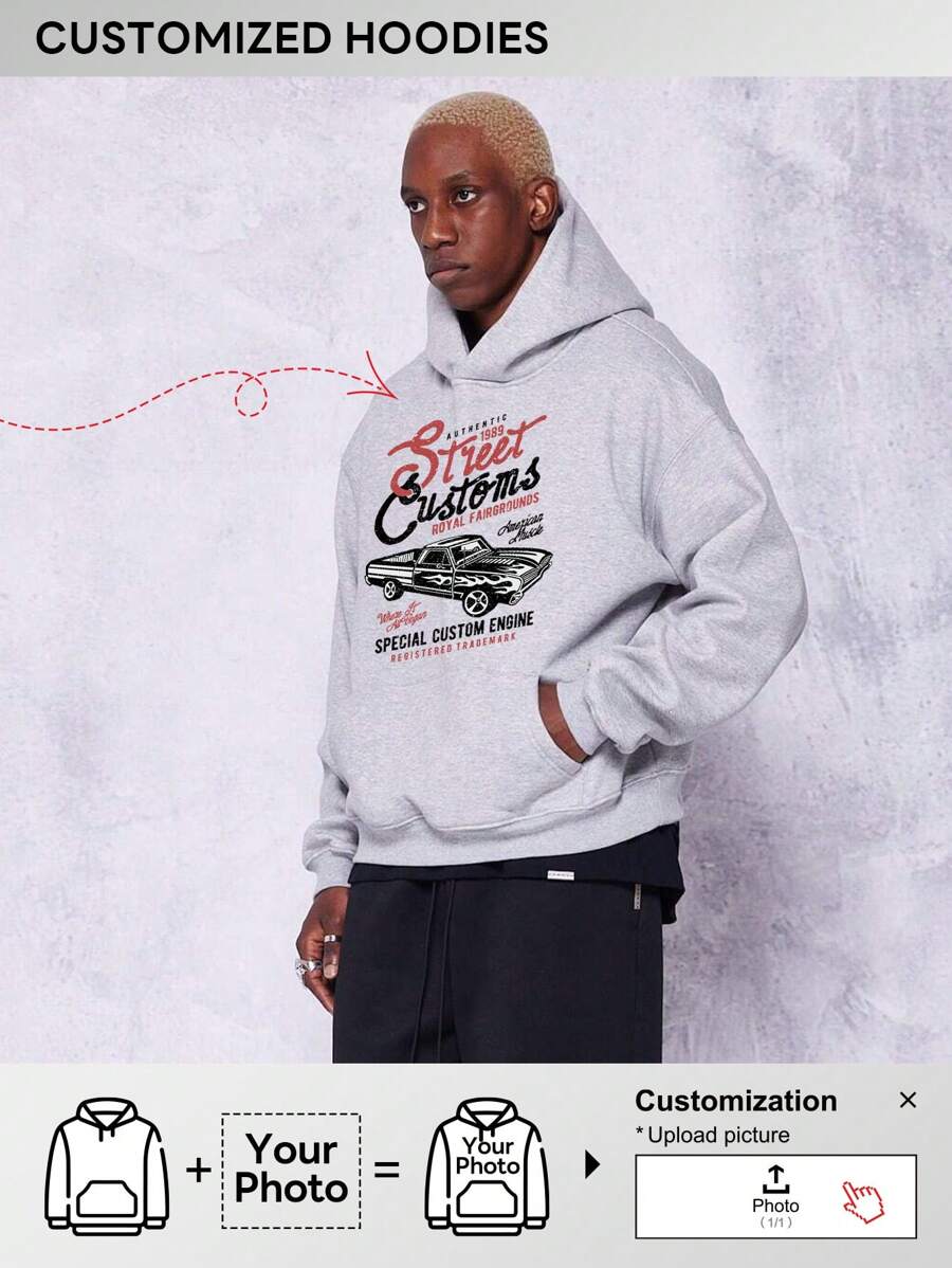 Customized Hoodies Boyfriend Style Men's Fashion Casual Loose Hoodie With Personalized Pattern Design Hoodies - Design Your Own Print By Adding Your Own Picture (Selfie/Family Photo/Pet Photo/Friend Photo/) Customized Gifts For Boyfriend Style Men Customized Gifts For WoBoyfriend Style Men Customized Gifts WoBoyfriend Style Men Customized Gifts Boyfriend Style Men Birthday Gifts Customized Customized Gifts Mother Love Gifts Customized, Sports