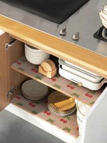 1 卷厨房橱柜非粘性搁板衬垫红色樱桃图案抽屉衬垫防滑冰箱衬垫 EVA 防水防油冰箱衬垫透明水果印花橱柜衬垫桌垫