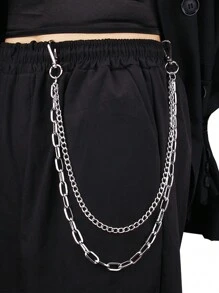 1 buc lanț pentru pantaloni din metal argintiu, stil punk, pentru femei, accesoriu vestimentar streetwear pentru blugi, geometric, cu strat dublu, model patchwork, Halloween, vară, școală, toamnă, toamnă, Halloween