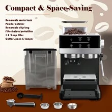 Espresso Machine With Grinder, 20 Bar Semi-Automatic Coffee Machine With Milk Frother Steam Wand, Professional Cappuccino Latte Machine For The Home And Office - 查看 7