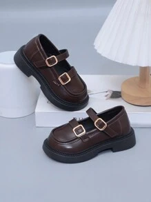 Girls' Comfortable Metallic Decor Ankle Strap Ballet Flat Loafers, School Style