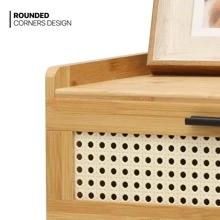 MoNiBloom Boho Nightstand With 3 Drawers Rattan Pattern Modern End Table, 20" Bamboo Sofa Side Table Bedside Table For Small Space, Accent Side Table Chest Of Drawers For Bedroom Living Room - 自然的 - 查看 8