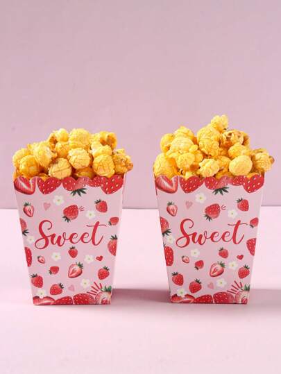 10盒装草莓味爆米花礼盒，适合生日、婚礼、主题派对、庆典、节日派对、一次性爆米花盒、家庭电影之夜
