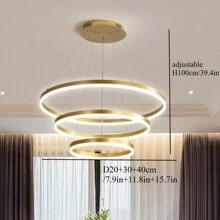 3 环 20+30+40 厘米黑色现代餐厅 LED 吸顶灯环吊灯，220V 金色室内照明室内照明客厅 LED 吊灯，3000K /6500K 纯色，不可调光，无遥控器