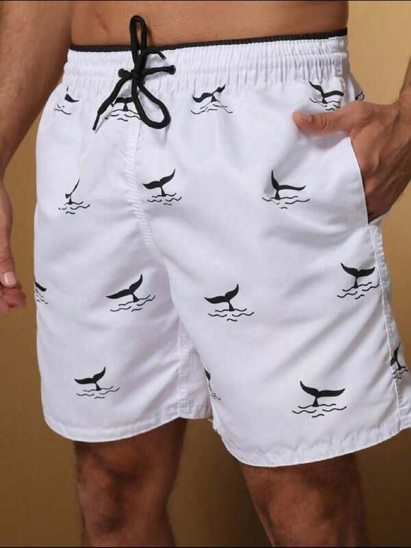 Bermudas Masculinas Shorts Seca Rápido  Surf Estampada Praia Tactel  Adulto  Shorts padrão de baleia