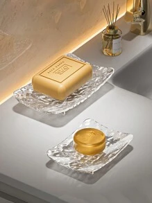 1pc Non-Drilling PET Soap Dish Bathroom Soap Box Glacier Pattern Soap Dish Drain Rack Bathroom Soap Holder Hotel Soap Decor Stand