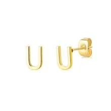 1 par de brincos de aço inoxidável com letras iniciais para mulheres, brincos de cor dourada, brincos de piercing, joias da moda para presente de Natal