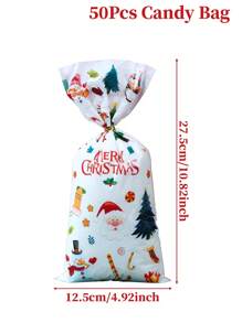 25/50/100pcs Merry Christmas Pattern Plastic Gift Bag, Festival Party Christmas Decor Candy Cookie Gift Wrapping Supplies,Christmas - Multicolor - View 7