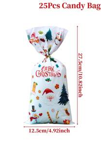 25/50/100pcs Merry Christmas Pattern Plastic Gift Bag, Festival Party Christmas Decor Candy Cookie Gift Wrapping Supplies,Christmas - Multicolor - View 6