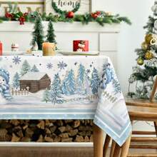 1pc Rectangular Christmas Tablecloth, Christmas Tree & Snowman Decorative Washable Table Cover For Dining Room, Kitchen, Party, Picnic, Home Decor