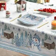 1pc Rectangular Christmas Tablecloth, Christmas Tree & Snowman Decorative Washable Table Cover For Dining Room, Kitchen, Party, Picnic, Home Decor