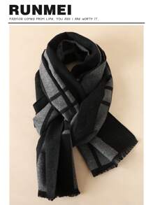 1 件经典男女通用格子围巾，四季皆宜，男友礼物，生日礼物，纯羊毛，保暖披肩，高端双面，韩版风格，仿羊绒彩色围巾，厚实保暖的休闲男士配饰