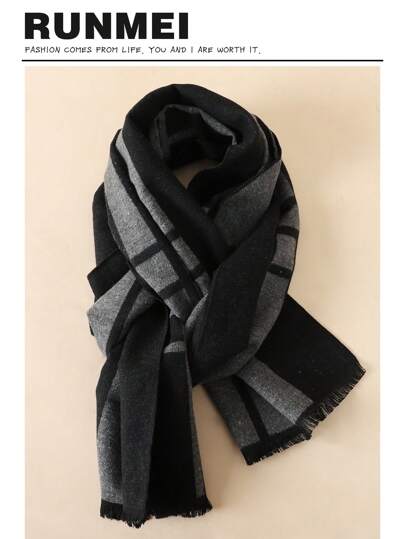 1 件经典男女通用格子围巾，四季皆宜，男友礼物，生日礼物，纯羊毛，保暖披肩，高端双面，韩版风格，仿羊绒彩色围巾，厚实保暖的休闲男士配饰