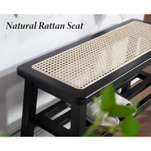 WAHSON OFFICE CHAIRS 1PC Wahson Modern And Retro Entryway Bench Shoe Bench Storage Bench, Bench With Storage Shelf, Wood And Rattan Bench For Living Room And Entryway, Black - Black - View 4