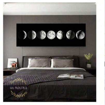 1 Pieza de arte de pared minimalista escandinavo, impresión en lienzo HD de fases de la luna blanca para decoración del hogar, dormitorio, sala de estar - (Sin marco)
