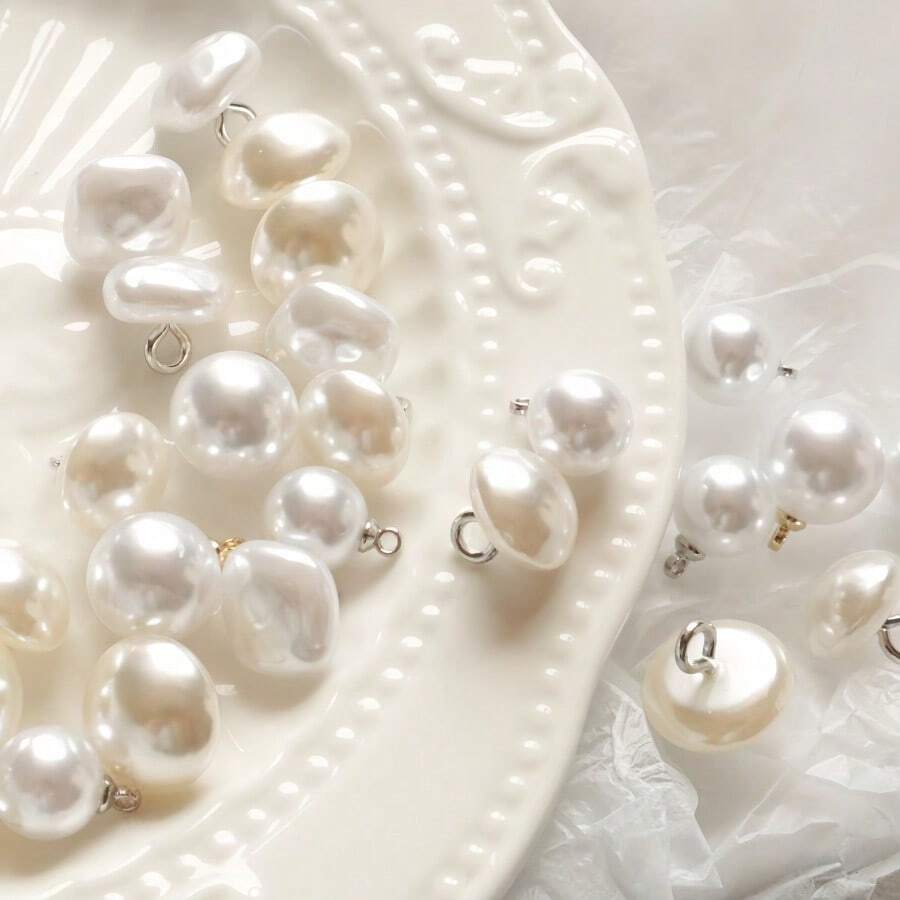 10/20pcs Faux Pearl Round Button, Asymmetrical Rabbit, Heart, Star, Flower Shaped Plastic Sewing Buttons DIY For Sweater, Cardigan, Dress, Blouse