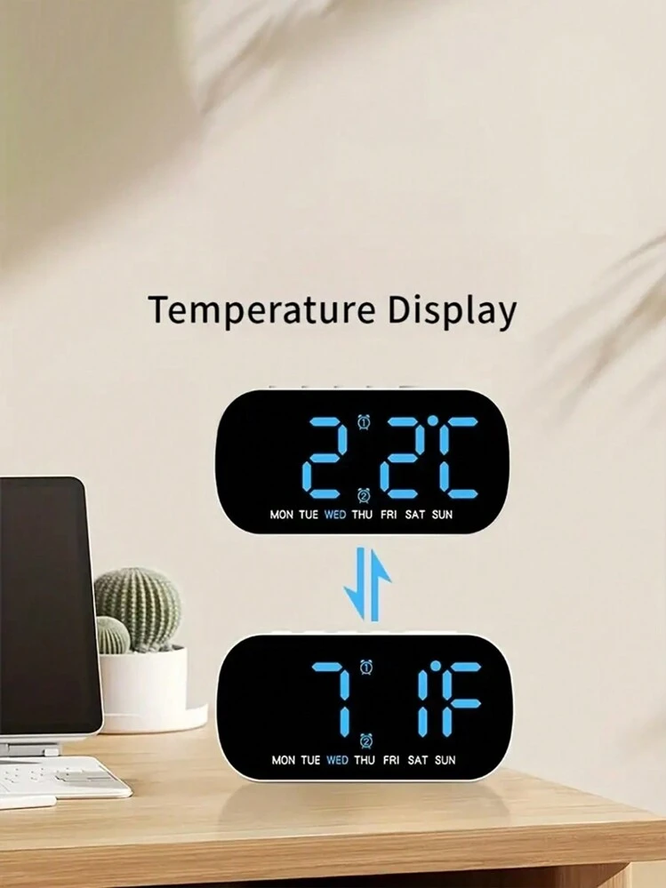 Orologio LED In Legno Con Comando Vocale - Mostra Ora, Temperatura E Umidità, Luminosità Regolabile, Alimentazione USB O 4 Batterie AAA