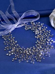 1pc Wide Edge Elegant Bridal Pearl & Crystal Rhinestone Handmade Waist Belt, For Wedding Party Ball Gowns