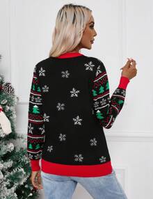 Lindo suéter navideño, suéter de punto oversize de mujer - Negro - Ver 5