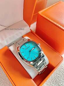 1 pièce Montre-bracelet étanche en acier inoxydable pour homme, cadran blanc/vert/noir, mouvement à quartz, style décontracté et d'affaires, grand cadran de haute qualité, convient pour les réunions, le travail, les cadeaux