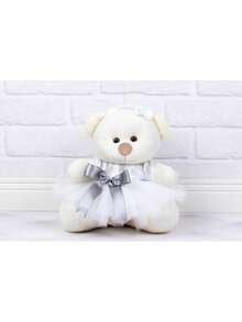 Decorative Teddy Bear Couple For Engagements And Weddings White Flower Girl With Gray Detail And Gray Page Boy - Decoration 15 Cm - Rơm sang trọng - Xem 4