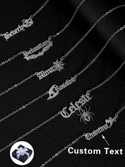 Personalized Halloween Name Necklace, Stainless Steel Gold Pumpkin Lantern, Spider, Bat, Ghost, Witch Hat Letter Necklace Custom, Junior High School Students, Middle School Students, High School Senior High School Students, College Students, University Students, Freshman, Sophomore, Underclassmen,Chic Autumn,Delicate Romance