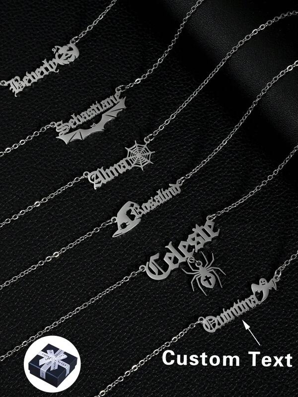 Collar personalizado con nombre para Halloween, collar de acero inoxidado con dijes de linternas de calabaza, araña, murciélago, fantasma, sombrero de bruja, para estudiantes de secundaria, preparatoria, universidad, primer año, segundo año, primer ciclo