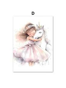 1PC Pink Princess Rainbow Unicorn Castle Crown Wall Art Canvas Painting Poster & Print Pictures For Girl Kids Room Decor No Frame